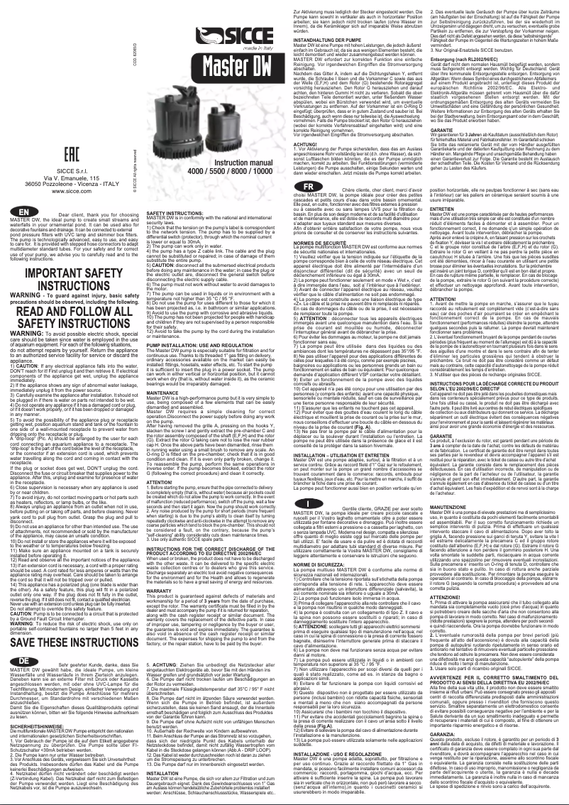 Image de la première page du manuel de l'appareil Master DW 8000e