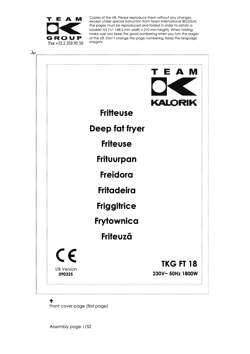 Page 1 de la notice Manuel utilisateur Team TKG FT 18