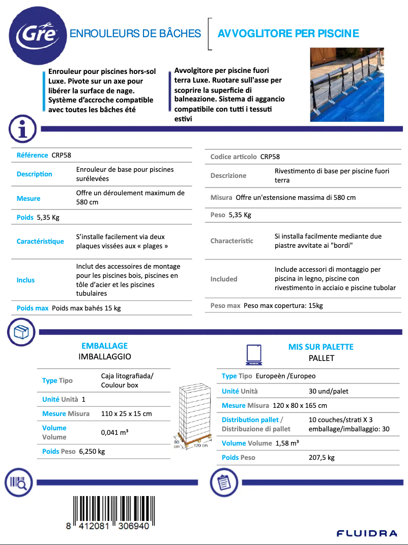 Page 1 de la notice Fiche technique Gre CRP58