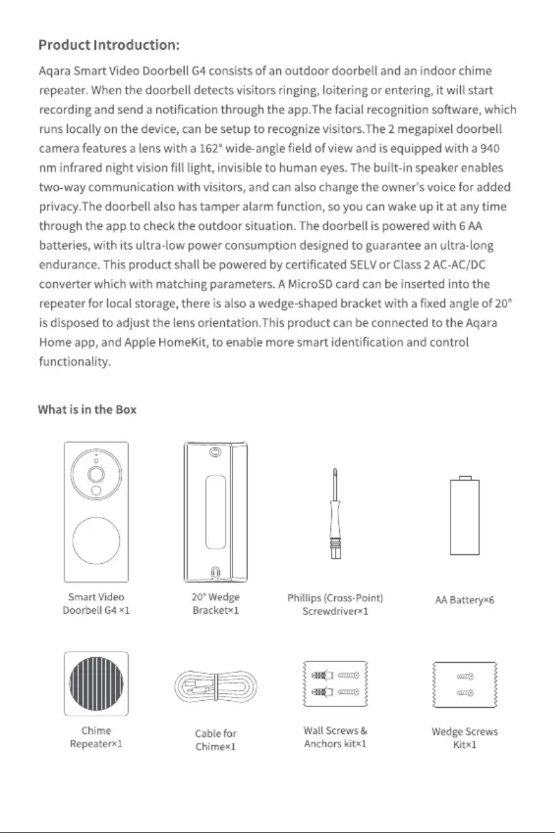 Page 1 de la notice Manuel utilisateur Aqara Smart Video Doorbell G4