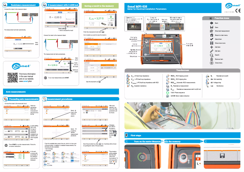 Page n°1 - Guide de démarrage rapide Sonel MPI-535