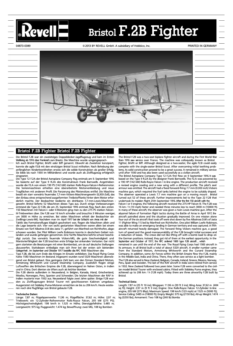 Page n°1 - Manuel utilisateur Revell Bristol F.2B Fighter