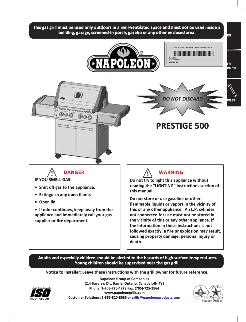 Page n°1 - Manuel utilisateur Napoleon P500RBN-2
