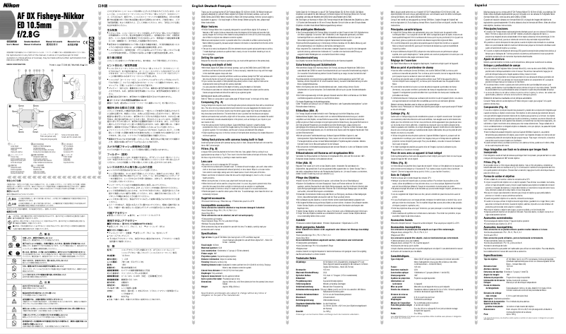 Page 1 de la notice Manuel utilisateur Nikon Nikkor AF DX Fisheye-Nikkor ED 10.5mm f/2.8G