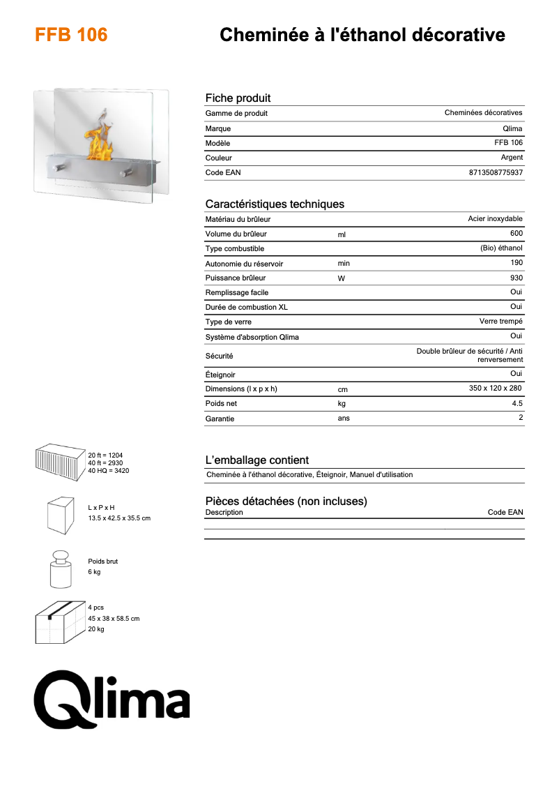 Página 1 del manual Ficha técnica Qlima FFB 106