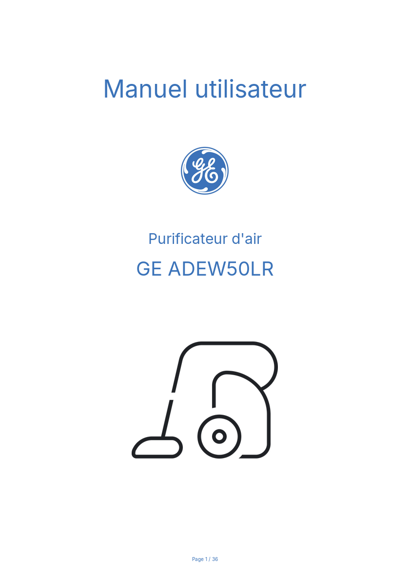 Page n°1 - Manuel utilisateur GE ADEW50LR