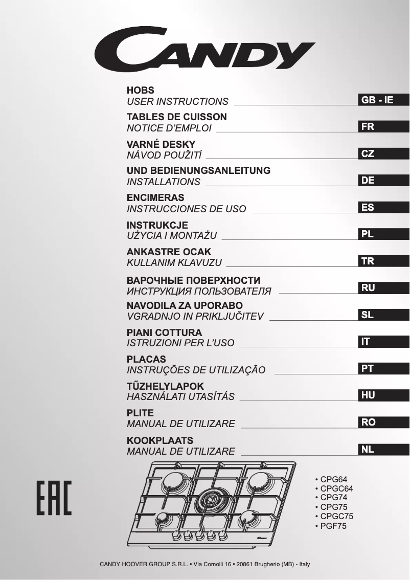 Page 1 de la notice Manuel utilisateur Candy PGF750/25WX