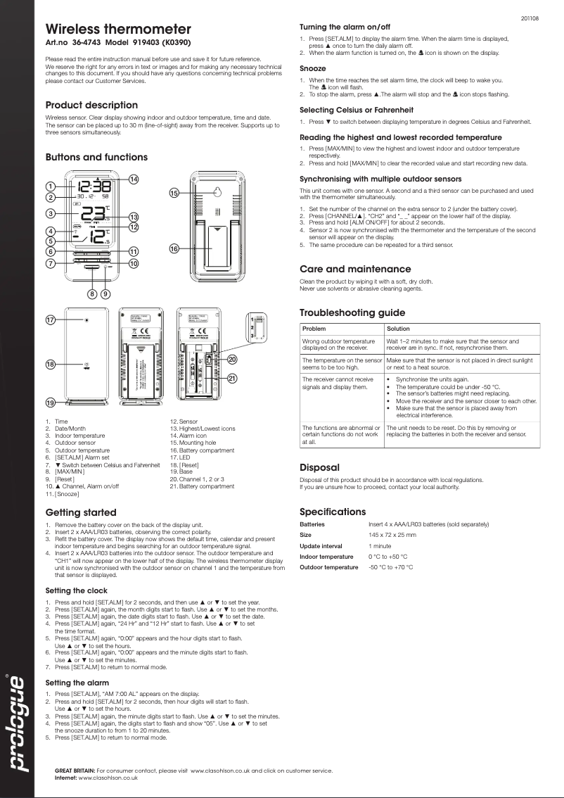 Page n°1 - Manuel utilisateur Prologue K0390