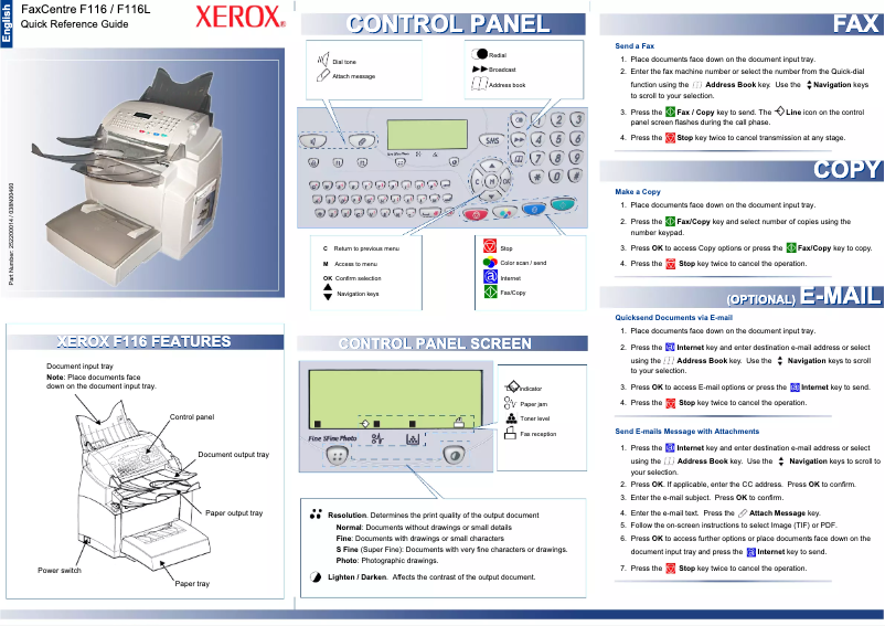 Page n°1 - Manuel utilisateur Xerox FaxCentre F116
