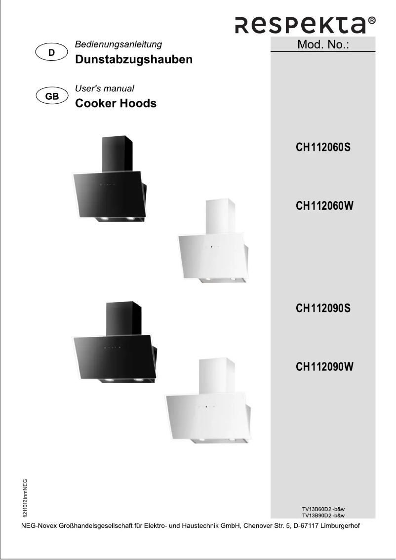 Page 1 de la notice Manuel utilisateur Respekta CH 112060