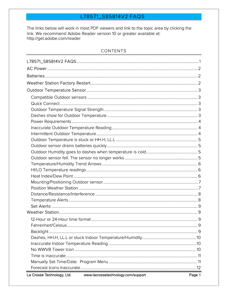 Página 1 del manual Preguntas frecuentes La Crosse Technology S85814V2