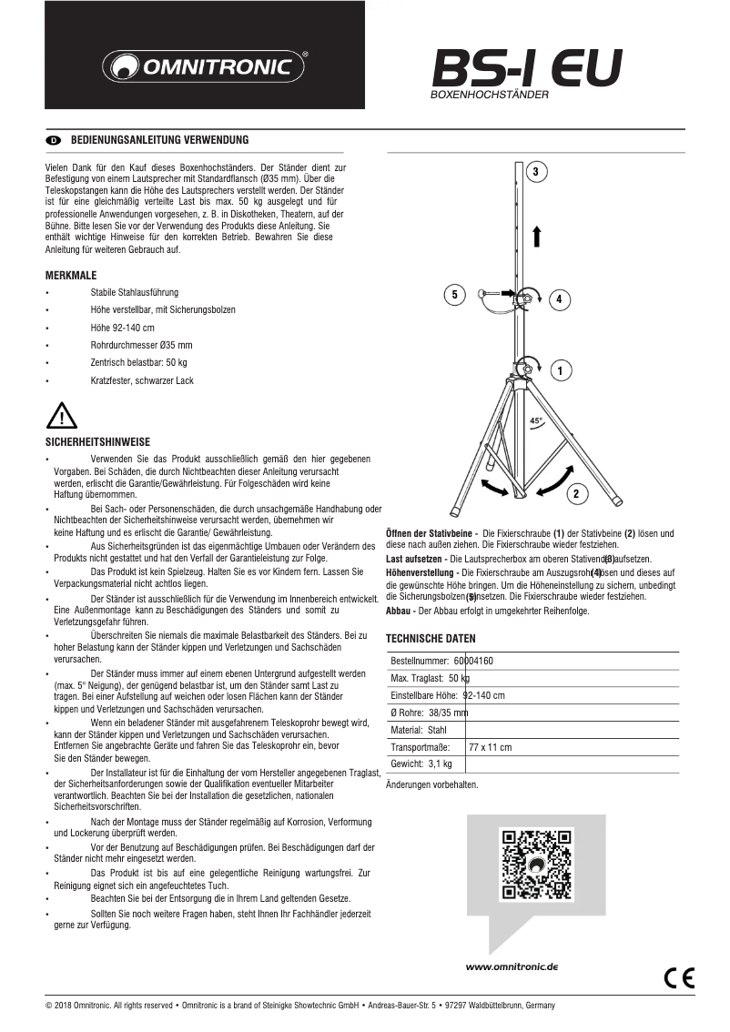 Page 1 de la notice Manuel utilisateur Omnitronic BS-1 EU