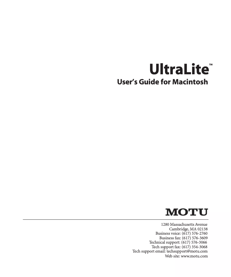 Page n°1 - Manuel utilisateur Motu UltraLite