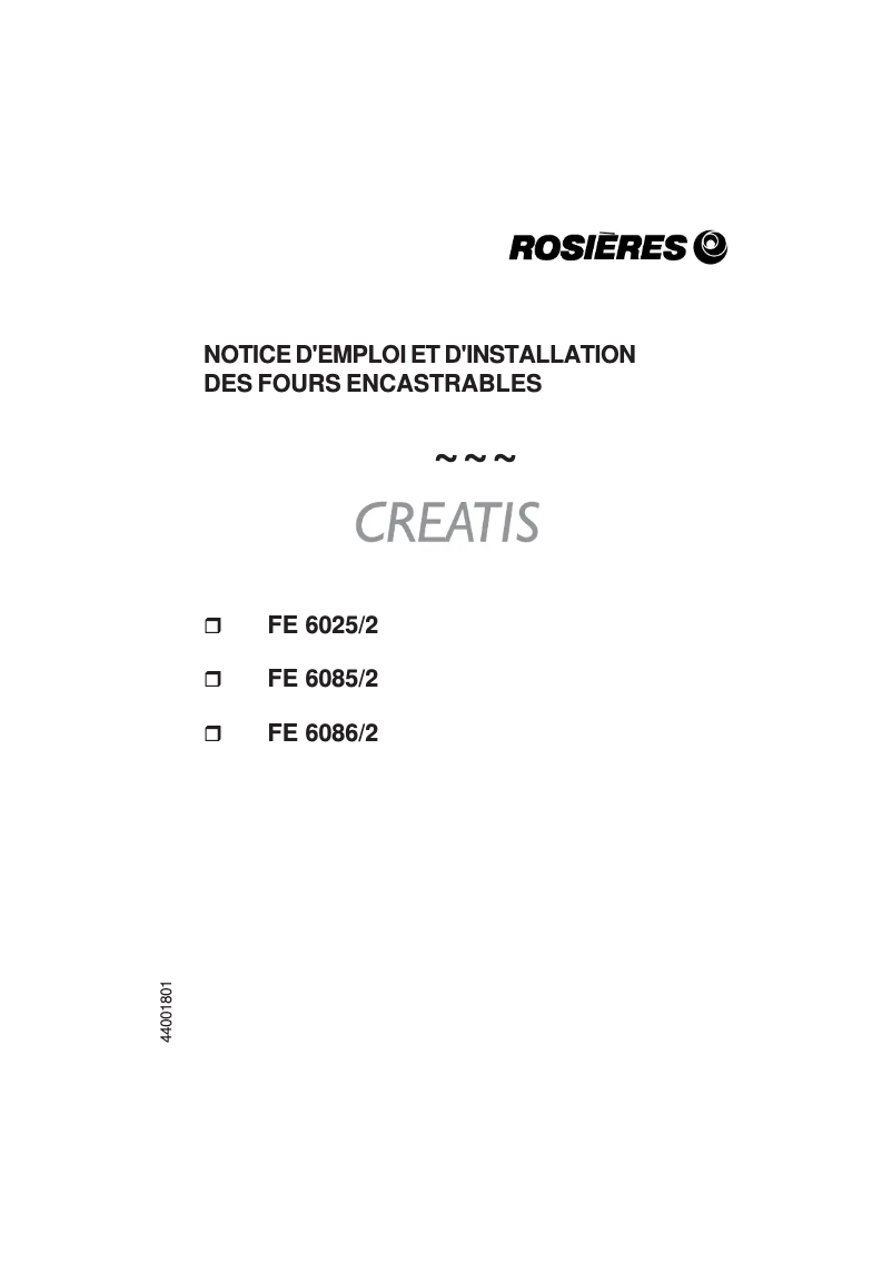 Page 1 de la notice Manuel utilisateur Rosieres FE 6025/2 RB