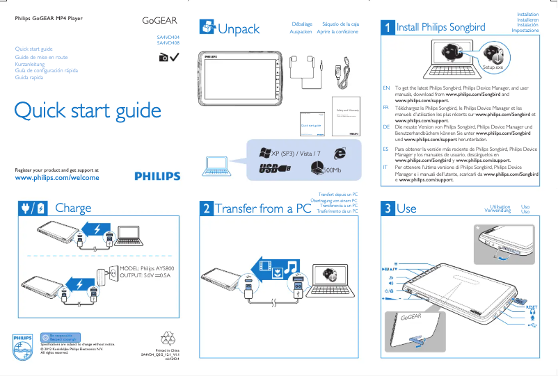 Image de la première page du manuel de l'appareil GoGear SA4VD4