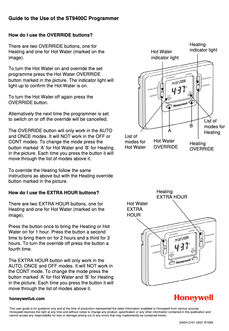 Page 1 de la notice Manuel utilisateur Honeywell ST9400C