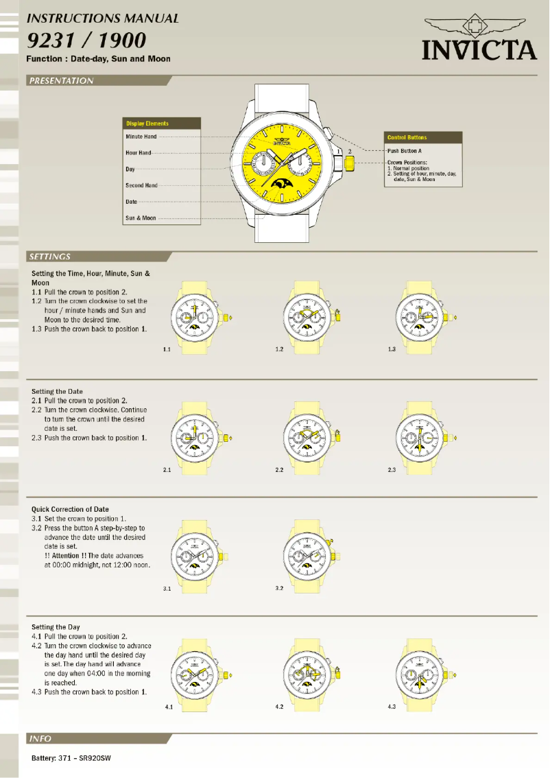 Page n°1 - Manuel utilisateur Invicta Pro Diver 10598