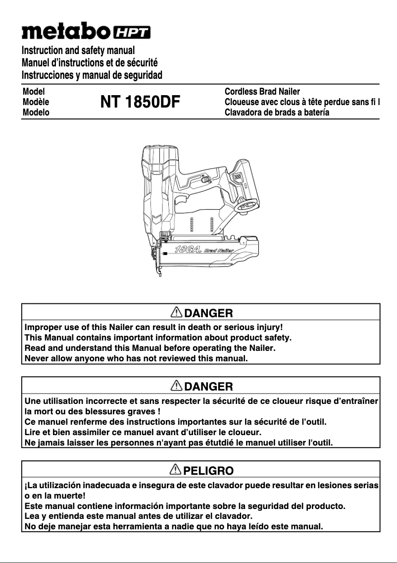 Page n°1 - Manuel utilisateur HiKOKI NT1850DF