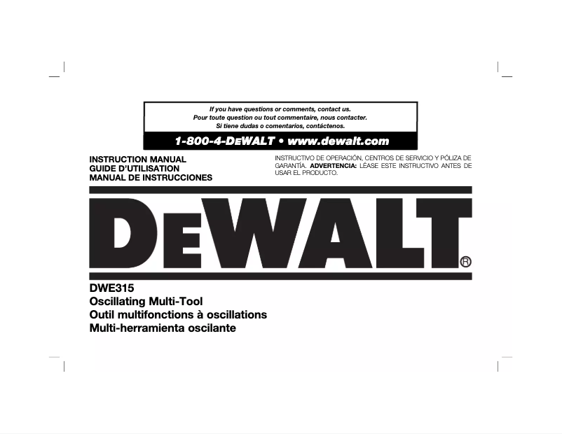 Page 1 de la notice Manuel utilisateur DeWalt DWE315K