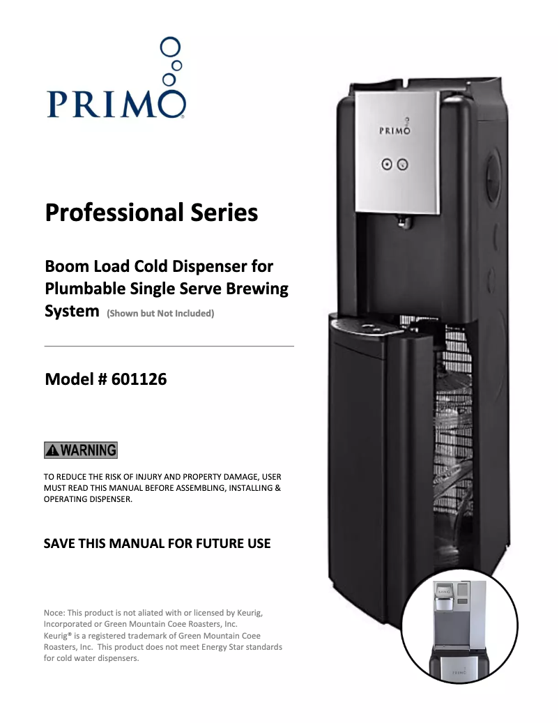 Page n°1 - Manuel utilisateur Primo Water Pro 601126