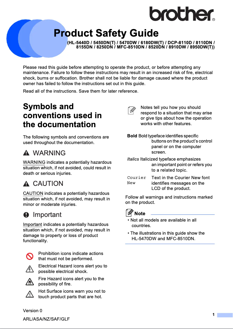 Page n°1 - Instructions de sécurité Brother DCP-8155DN