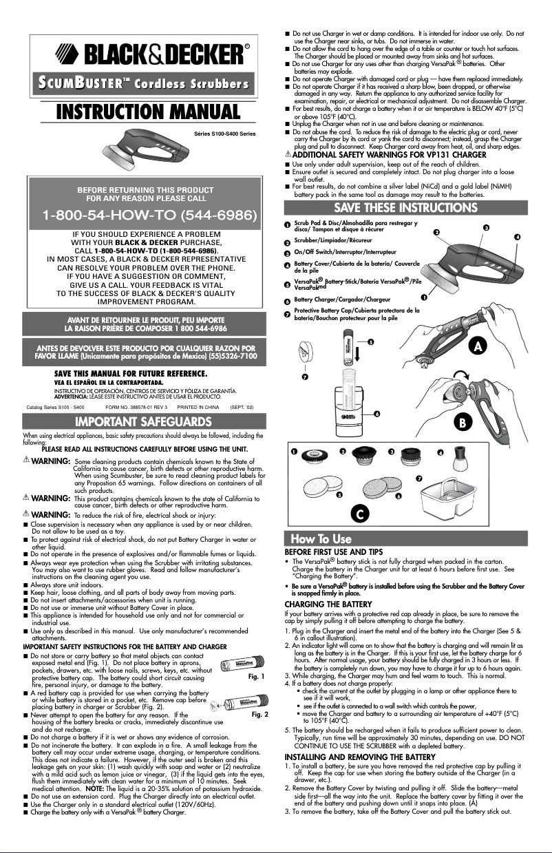 Page 1 de la notice Manuel utilisateur Black & Decker ScumBuster S200