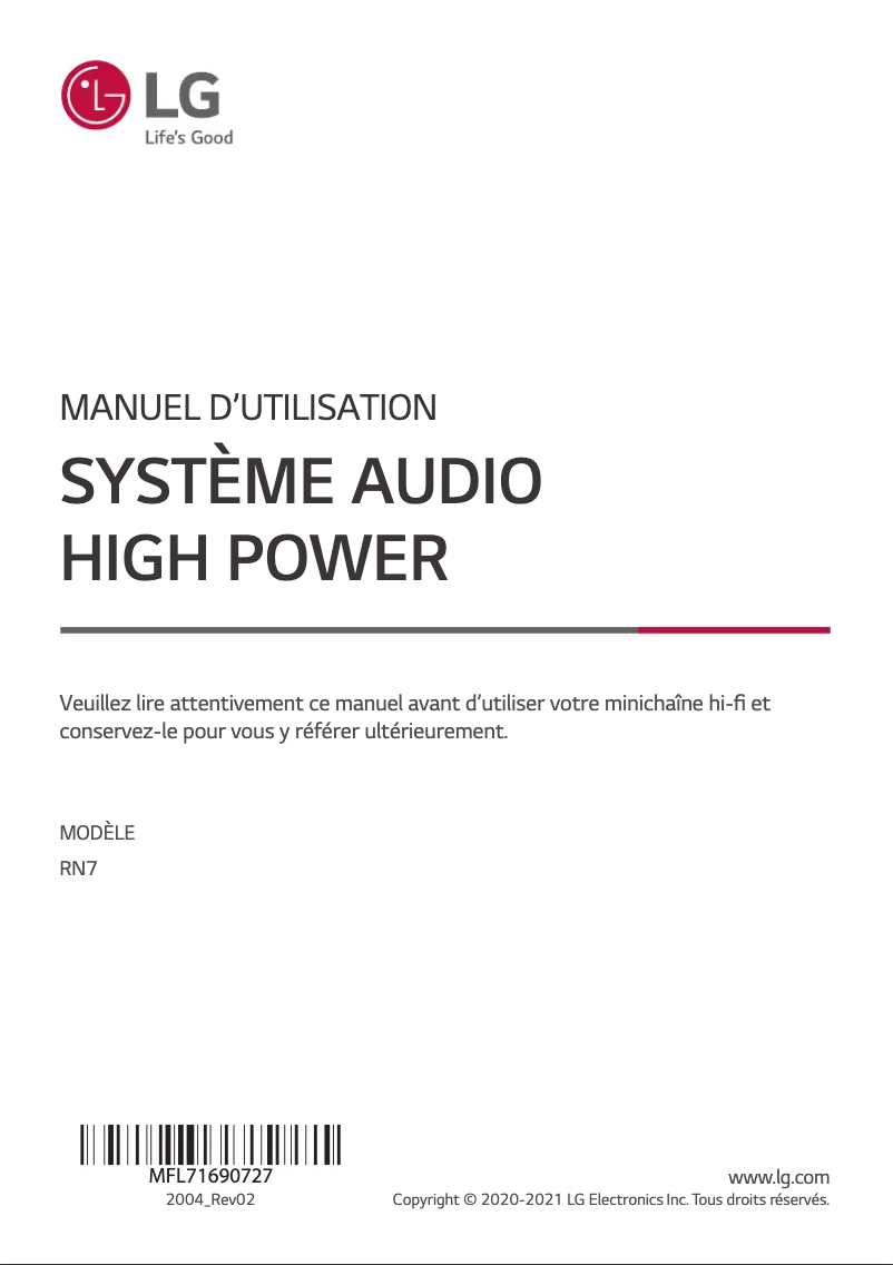 Page n°1 - Manuel utilisateur LG XBOOM RN7