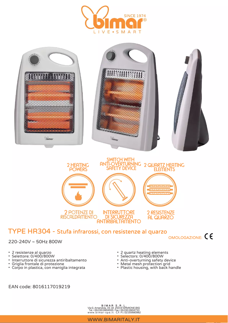 Page 1 de la notice Fiche technique Bimar HR304