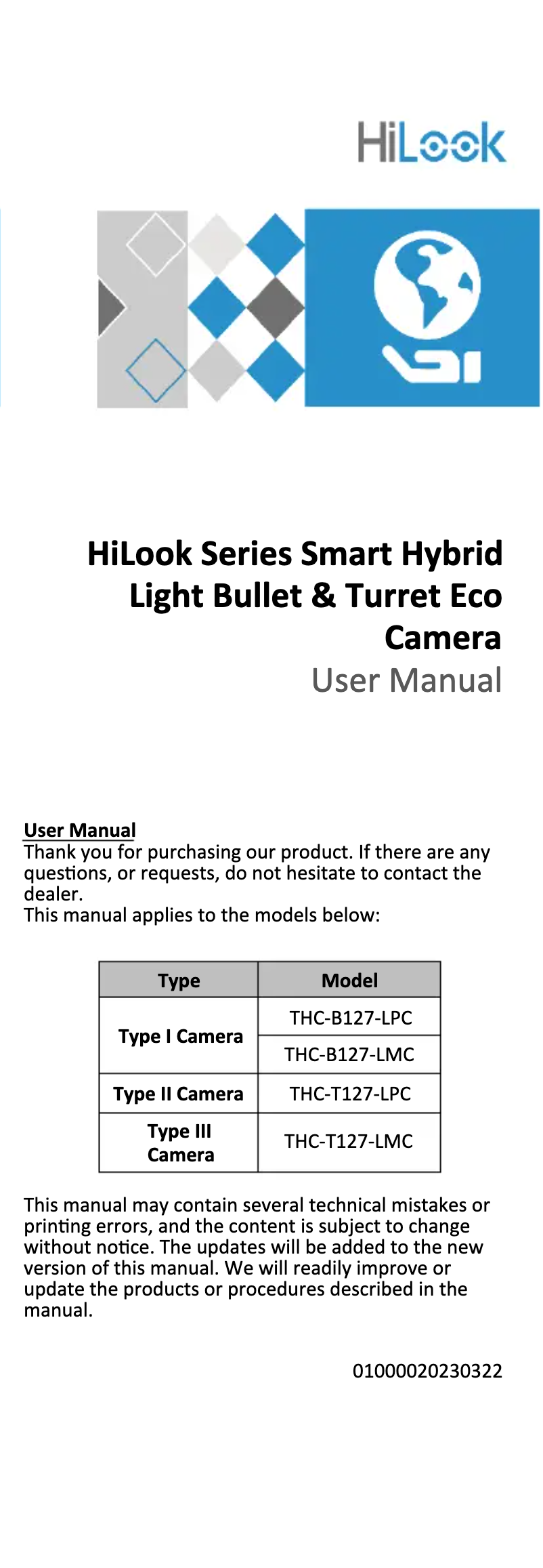 Page 1 de la notice Manuel utilisateur Hikvision THC-T127-LPC