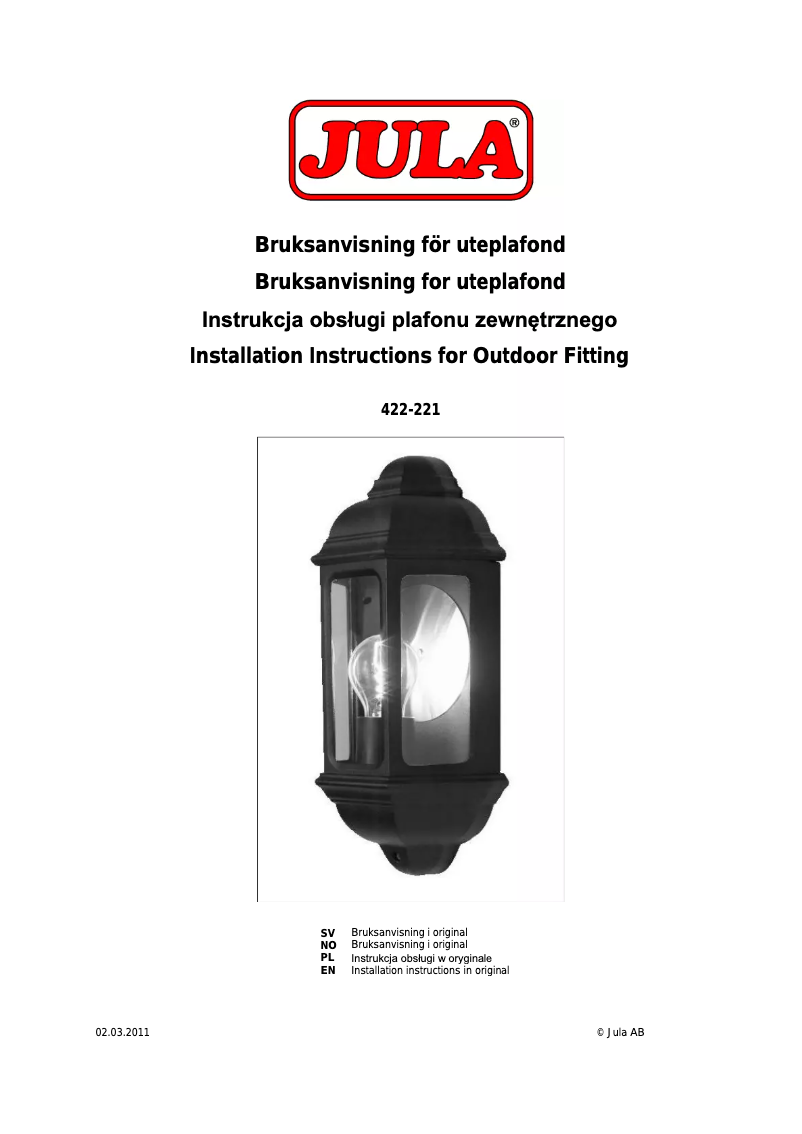 Page n°1 - Manuel utilisateur Anslut 422-221