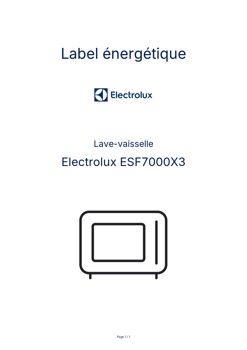 Page n°1 - Label énergétique Electrolux ESF7000X3