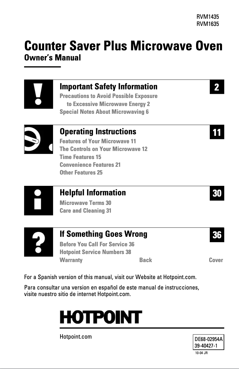 Página 1 del manual Manual de uso y mantenimiento Hotpoint RVM1635WJ