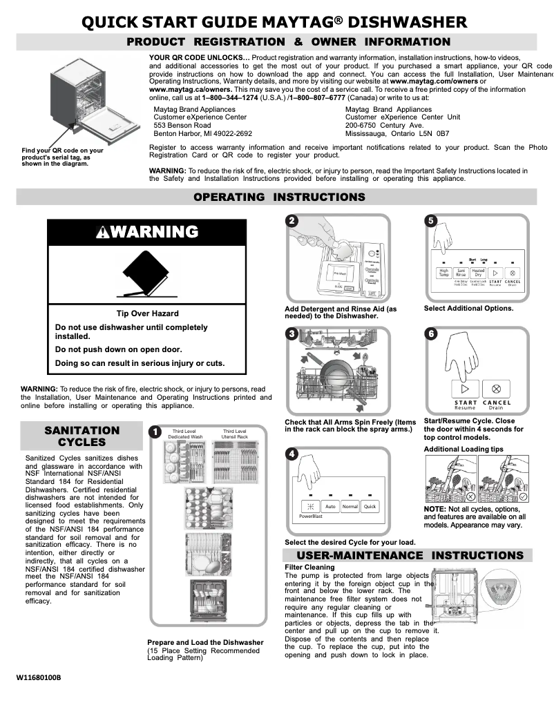 Page 1 de la notice Guide de démarrage rapide Maytag MDB8959SKW