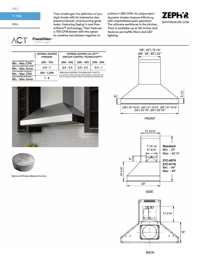 Page 1 de la notice Fiche technique Zephyr AK7648AS
