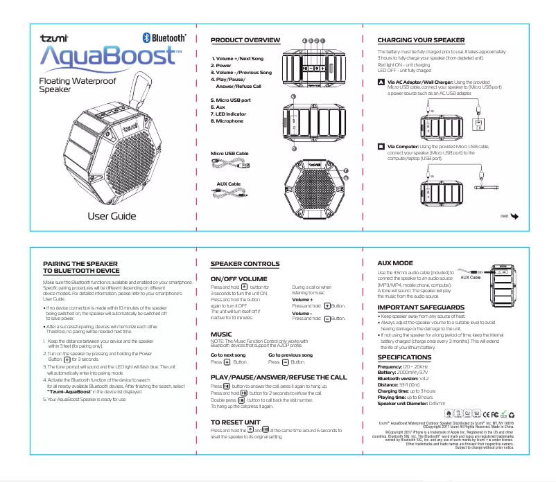Page 1 de la notice Manuel utilisateur Tzumi AquaBoost