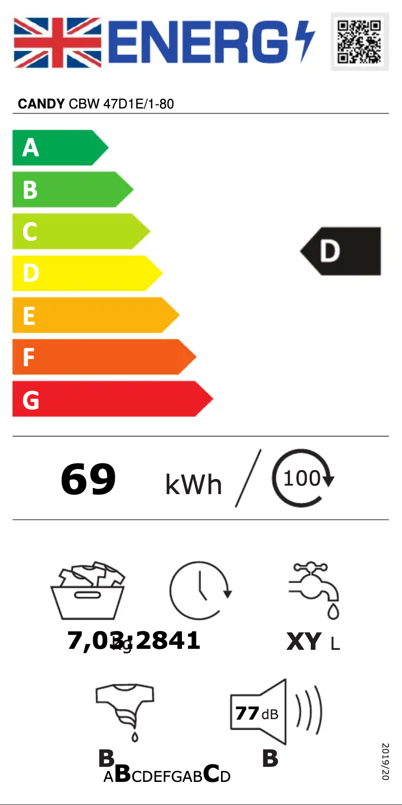 Page n°1 - Label énergétique Candy CBW 47D1E/1-80