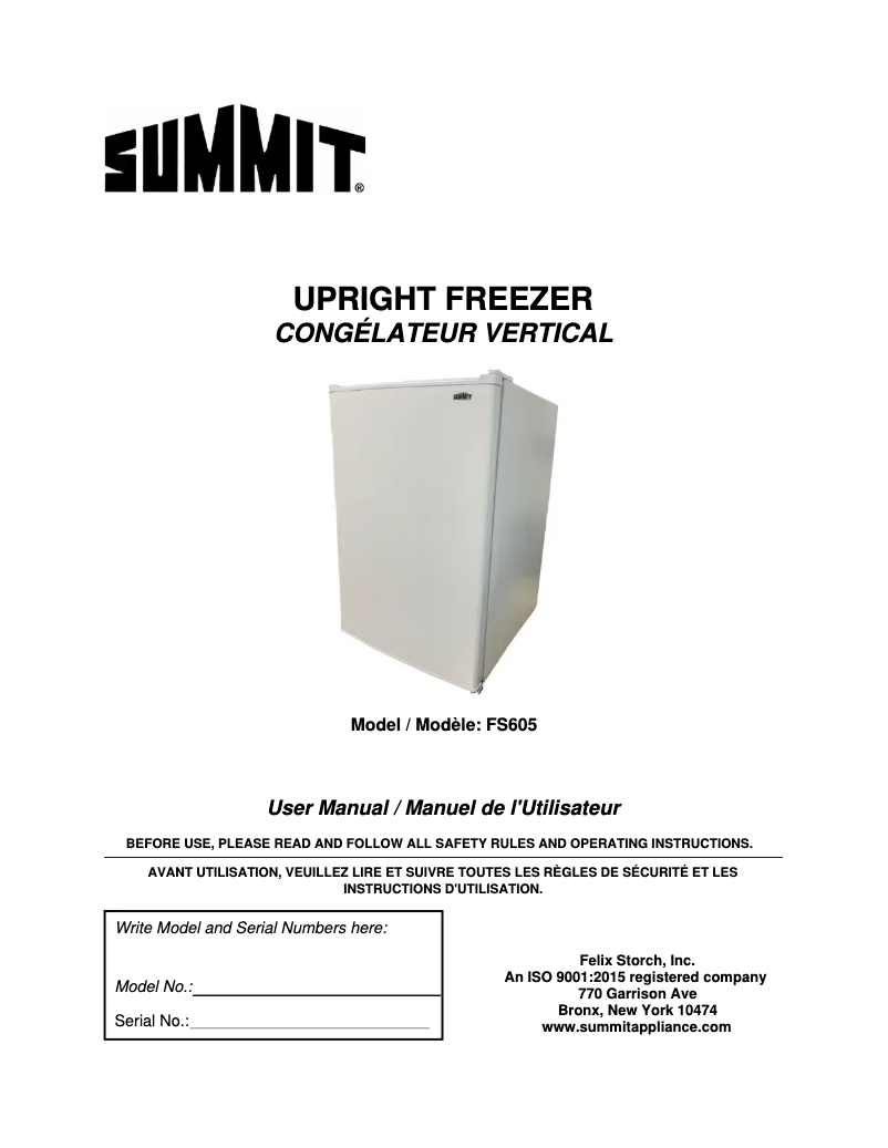 Page 1 de la notice Manuel utilisateur Summit FS605