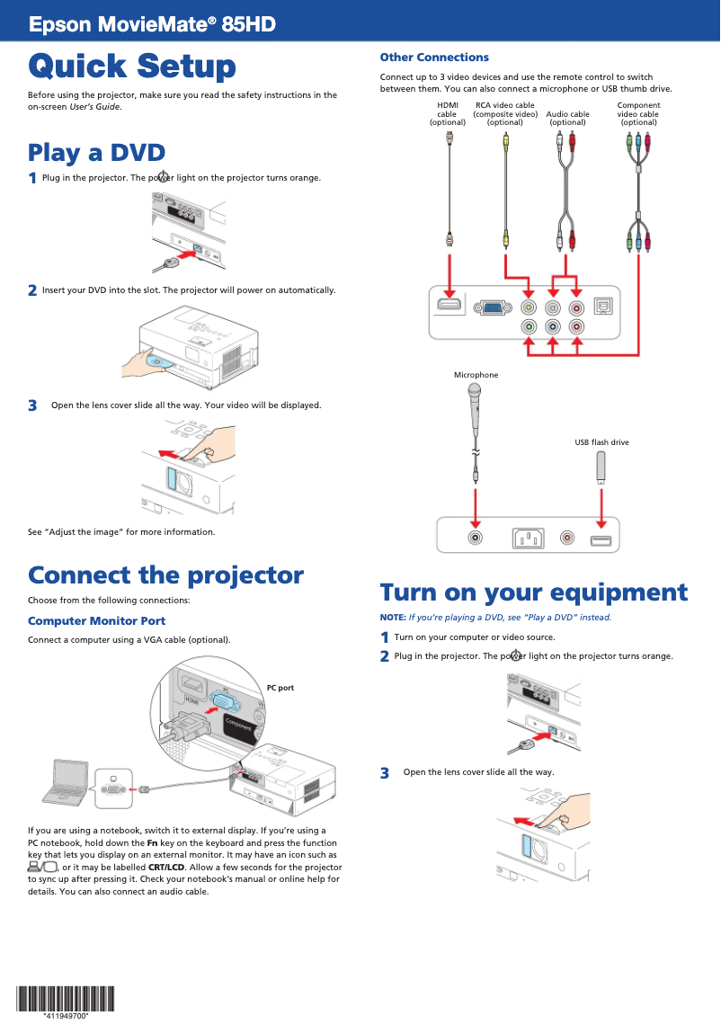 Page 1 of the manual User Manual Epson MovieMate 85HD