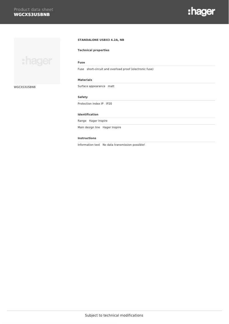 Image de la première page du manuel de l'appareil WGCXS3USBNB