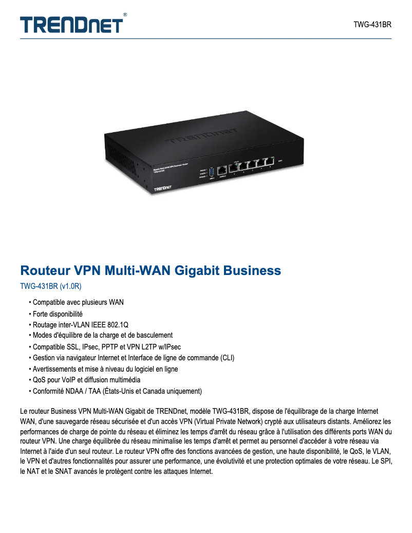 Page n°1 - Fiche technique TRENDnet TWG-431BR