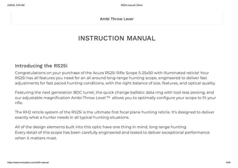 Image de la première page du manuel de l'appareil RS25i