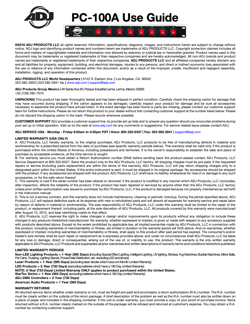 First page image of the manual for PC-100A