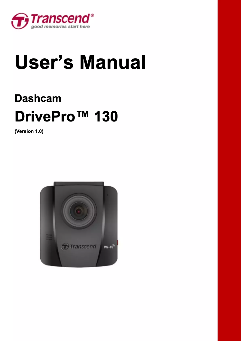 Page 1 de la notice Manuel utilisateur Transcend DrivePro 130