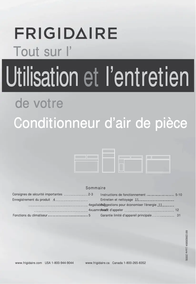 Page 1 de la notice Manuel utilisateur Frigidaire FFRA0622U1