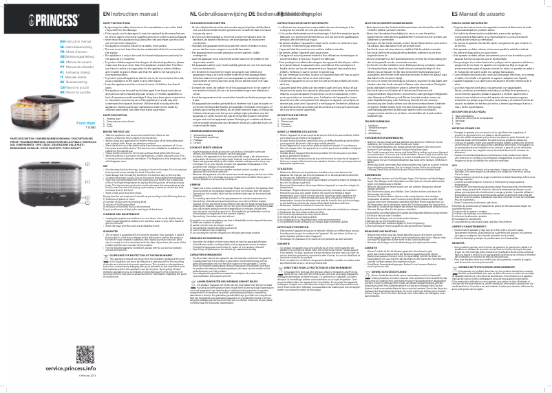 Page 1 de la notice Manuel utilisateur Princess Food Dryer 112380