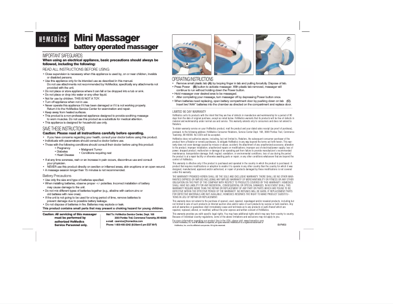 Página 1 del manual Manual de usuario Homedics PM-50