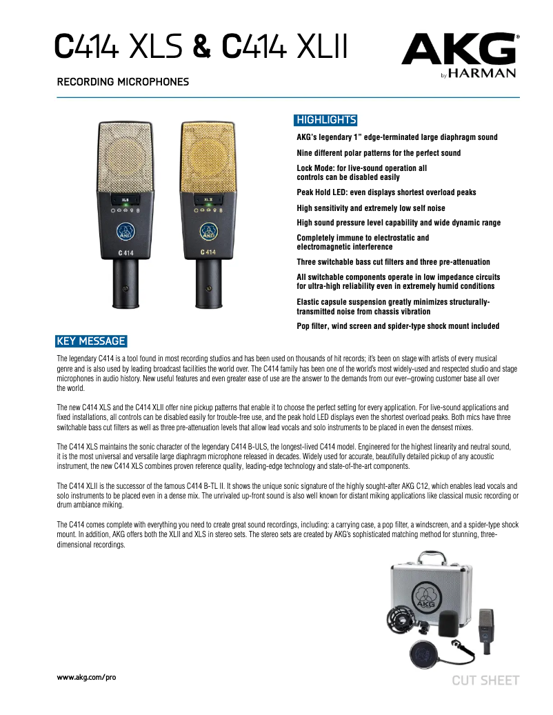 Page 1 de la notice Fiche technique AKG C414 XLII