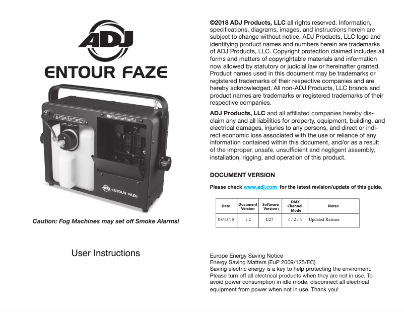 Page 1 de la notice Manuel utilisateur American DJ Entour Faze
