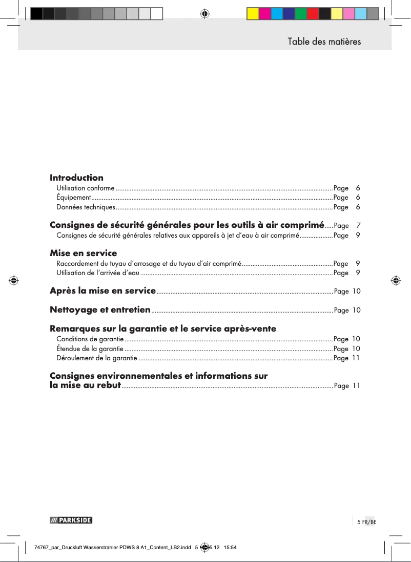 Page n°1 - Manuel utilisateur Parkside PDWS 8 A1