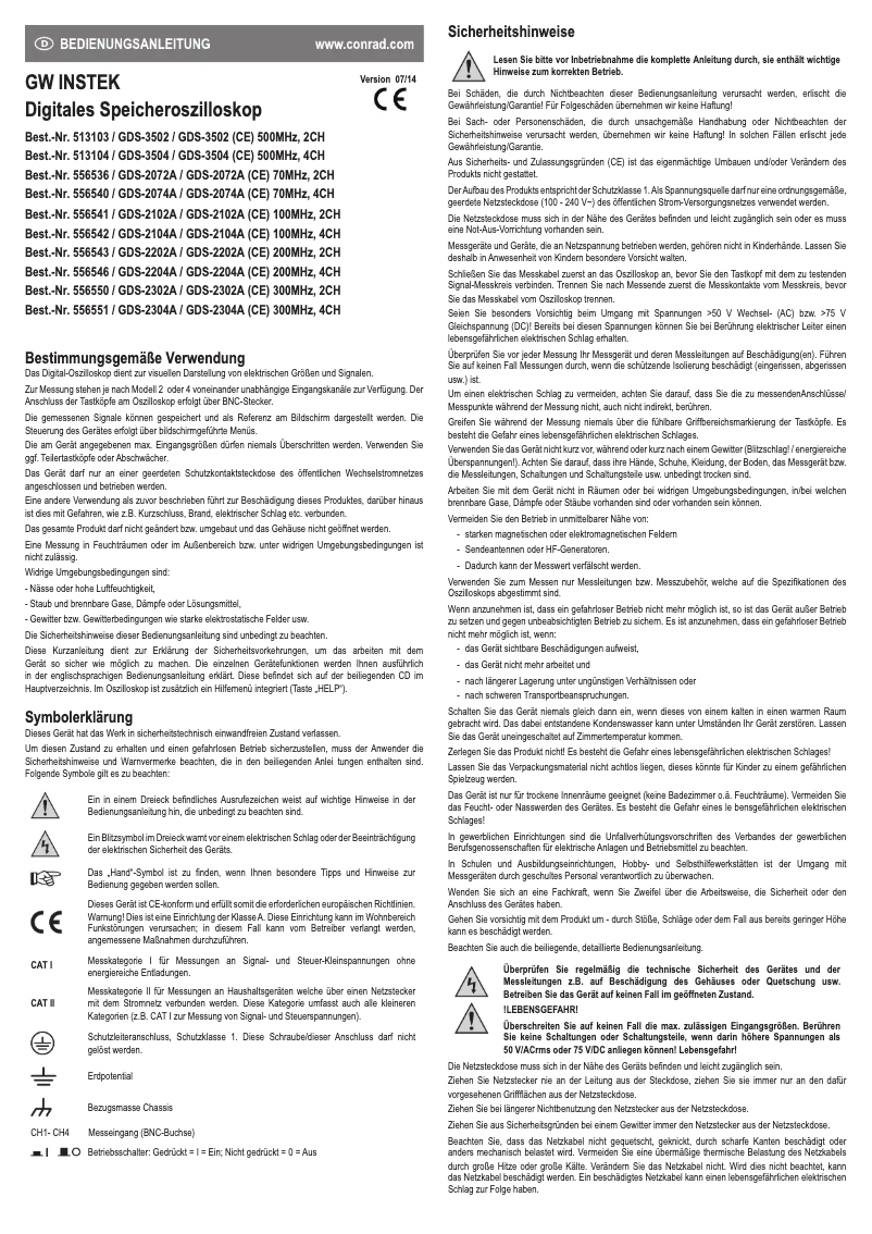 Page 1 de la notice Manuel utilisateur GW Instek GDS-2202A